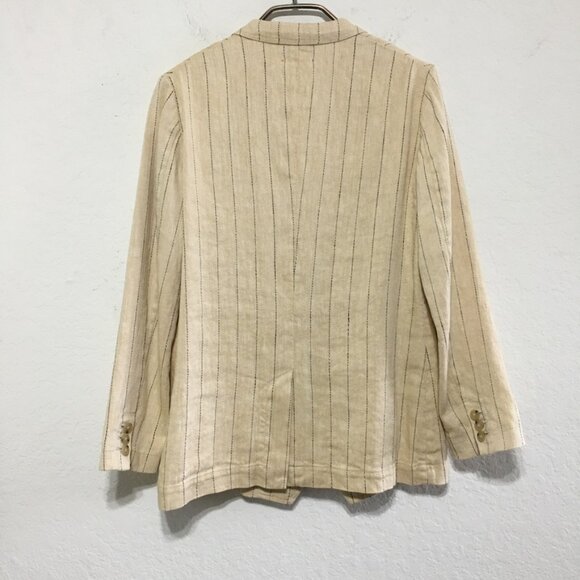 Forte Forte NWT Womens 2 Sand Yellow Pinstripe Linen Cotton Blend Blazer Jacket - Picture 8 of 16